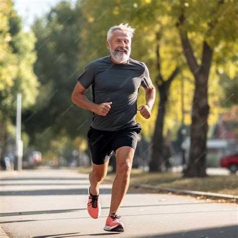 Premium Ai Image A Man Running Down A Street With Trees In The Background