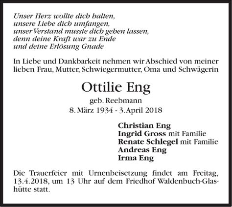 Traueranzeigen Von Ottilie Eng Stuttgart Gedenkt De