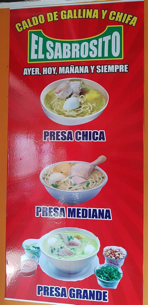 Carta Del Restaurante Caldo Del Gallina Chifa El Sabrosito