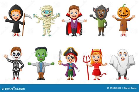 Set Of Cute Halloween Cartoon Costumes Children Stock Illustration ...