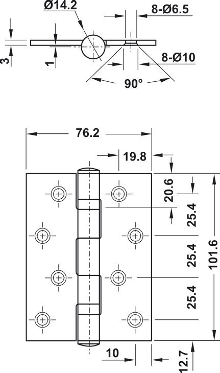 Butt Hinge 2 Ball Bearings Stainless Steel 304 Dimesion 102 X 76 X