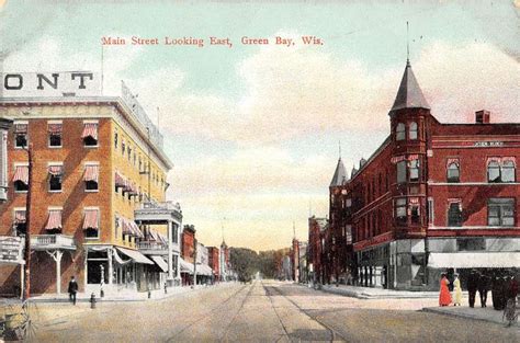 Green Bay Wisconsin Main Street Scene Historic Bldgs Antique Postcard