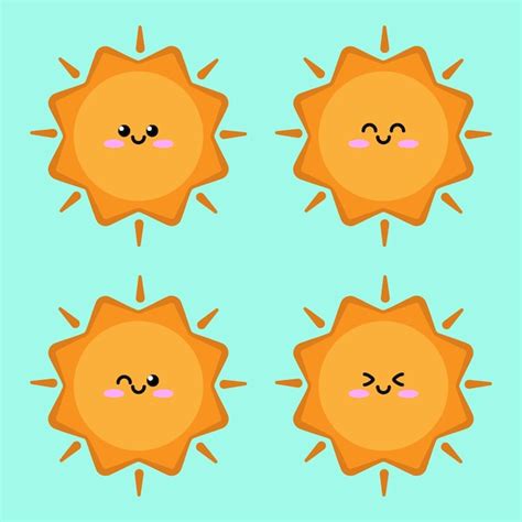 Premium Vector Group Of Cute Sun Vector Sun Expressions Vector Sun Emoticon Sun Icon Sun Logo