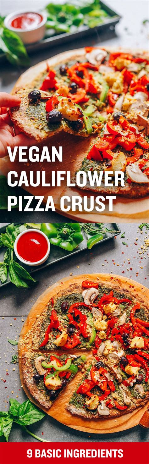 Vegan Cauliflower Pizza Crust With Red Peppers And Mushrooms