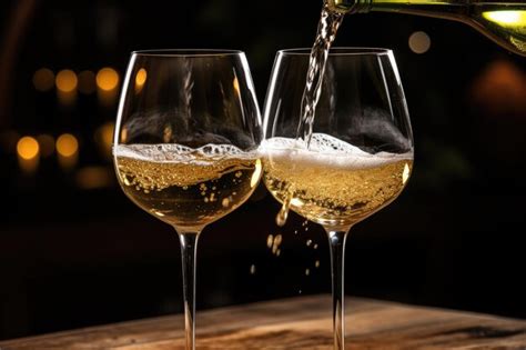 Premium Ai Image Closeup Of White Wine Being Poured Into Glasses