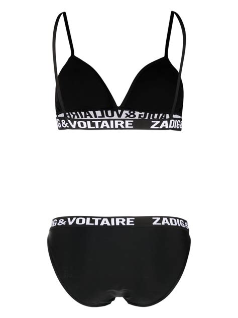 Zadig Voltaire Logo Trim Bikini Set In Black Modesens