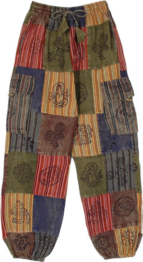 Nomad Travels Patchwork Unisex Harem Pants With Hippie Stamps