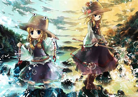 Blonde Hair Blue Eyes Boots Braids Bubbles Clouds Hat Long Hair Moriya Suwako Ribbons Risutaru