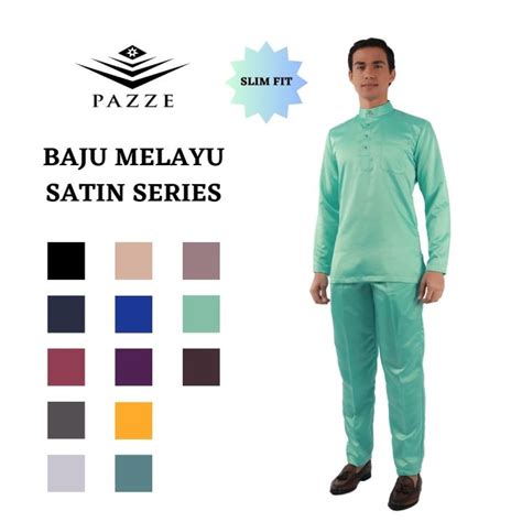 Pazze Baju Melayu Slim Fit Satin Series 13 Colours Lazada