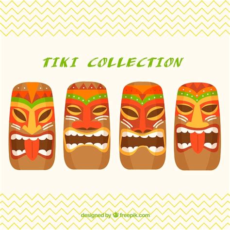 Colección Hawaiana De Máscaras Tiki Vector Gratis