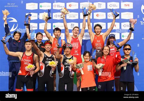 Podium Finishers At Asia Triathlon Cup Hong Kong At Plover Cove