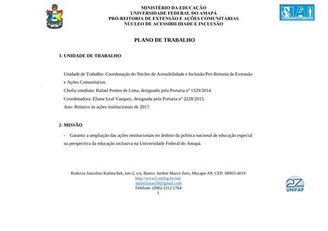 Pdf Plano De Trabalho Unifap Br Acompanhamento Da Execu O Do