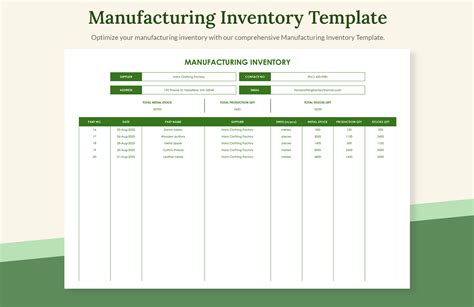 Manufacturing Inventory Template - Download in Excel, Google Sheets | Template.net