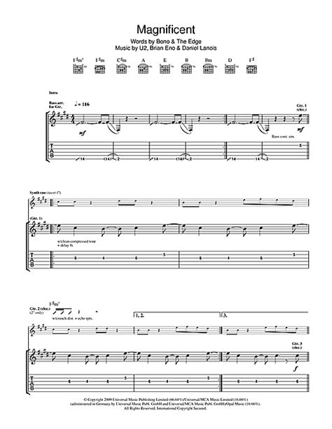 U2 'Magnificent' Sheet Music and Printable PDF Music Notes | Music notes, Sheet music notes ...