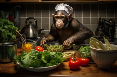 Free Photo View Of Funny Monkey Cooking