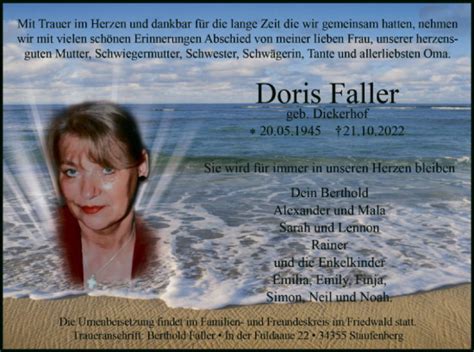 Traueranzeigen Von Doris Faller Trauer HNA De