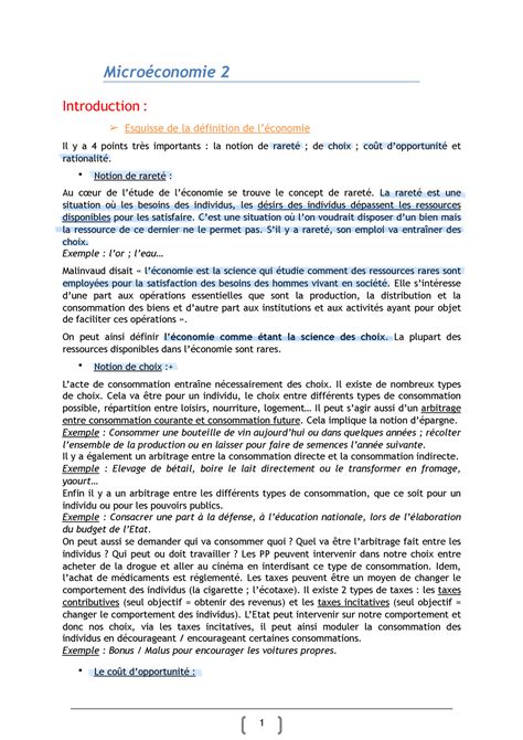 Micro cours entier Microéconomique Microéconomie 2 Introduction