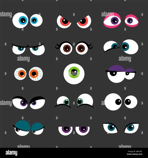 Eyes Set vector illustration. Funny comic monster eyes isolated on gray ...