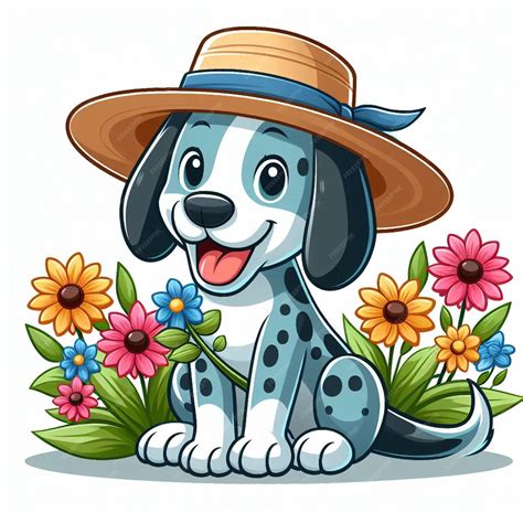Premium Vector | Cute blue heeler dog and flowers vector cartoon