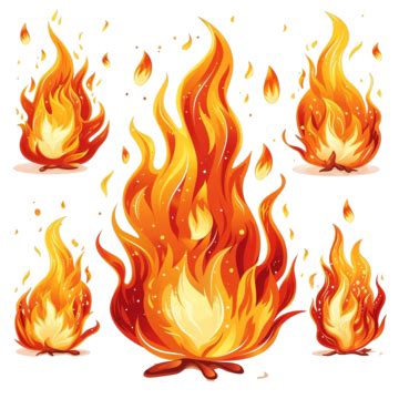 Fire And Flames In Cartoon Style Fire Flame Hot Png Transparent