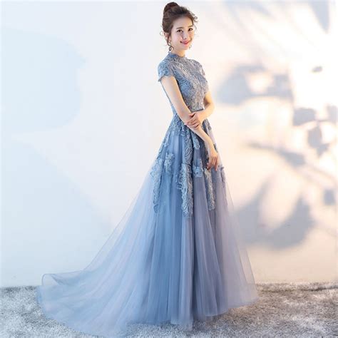 Eaglely Banquet High End Blue Long Evening Dress Dinner Party