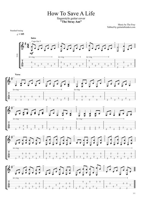 The Fray How To Save A Life Fingerstyle Guitar Tab Pdf Guitar Sheet