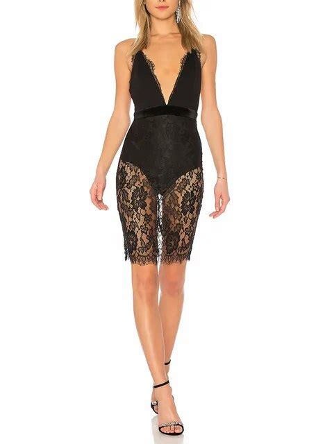 Sexy Lace Dress Black Night Club Dresses Deep V Neck Backless Bodycon