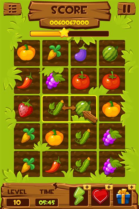 Vegetable Beds Game Ui Elements 2d Game Icons For Match 3 Game