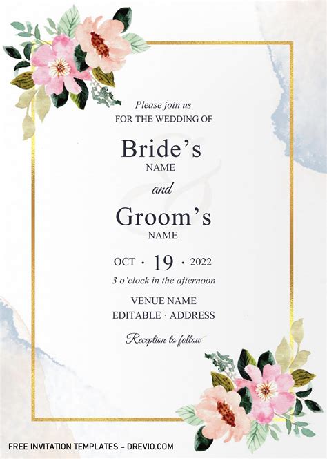 Pink Floral And Gold Frame Wedding Invitation Templates Docx | Download ...