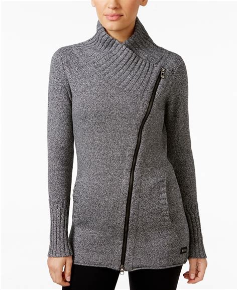 Calvin Klein Ribbed Asymmetrical Zip Sweater Macys