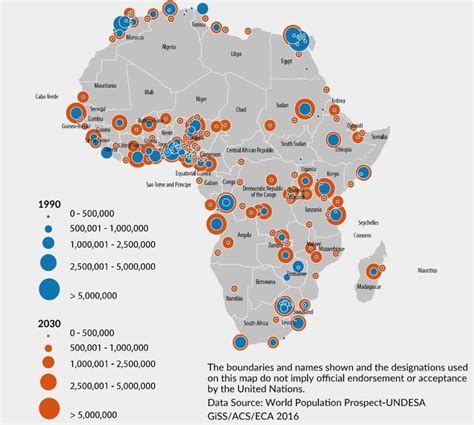 Map showing the largest cities by population in Africa | Download ...