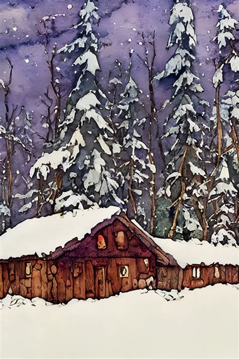 Winter Cabin Painting