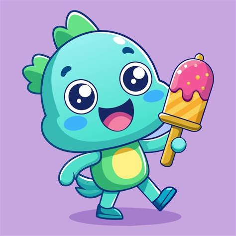 Premium Vector Cute Popsicle Eating Ice Cream Cone Cartoon Vector