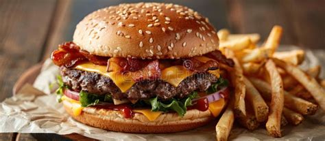 Bacon Cheeseburger With Lettuce Tomato And Bun Stock Photo Image Of