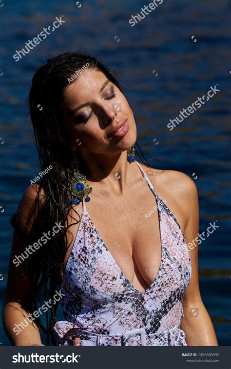 Sexy Brunette Long Hair Posing Swimsuit Stock Photo 1456680992 Shutterstock