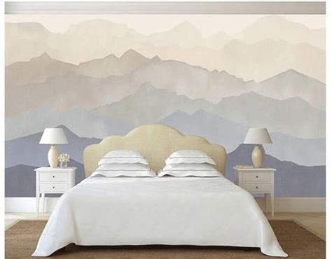 Ombre Mountains Mural Wallpaper Geometry Mountain Landscape Etsy