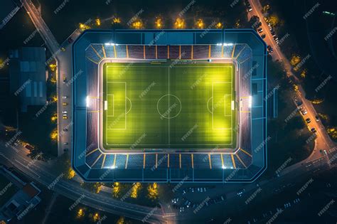 Premium Photo | Aerial View of Soccer Field at Night