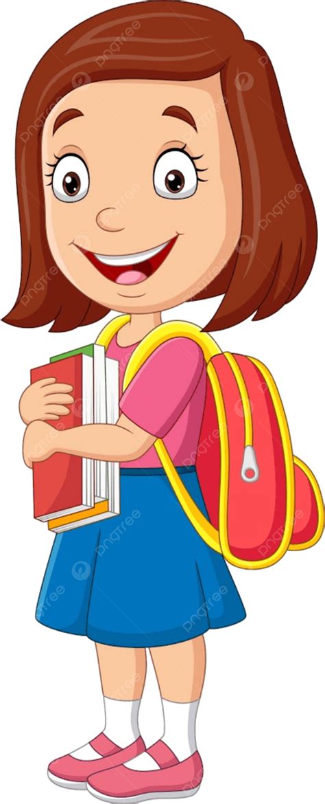 Colegiala Feliz De Dibujos Animados Con Libro Y Mochila Png Bolso