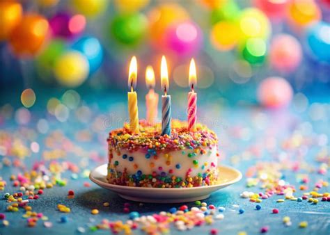 Adorable Miniature Birthday Cake with Vibrant Candles a TiltShift ...