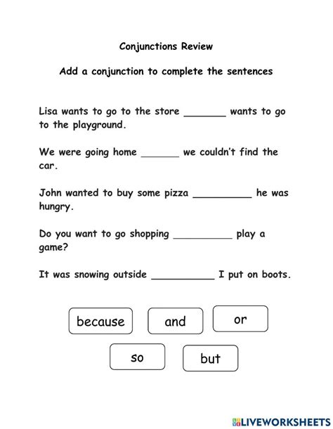 Conjunctions Online Worksheet For You Can Do The Exercises Online Or