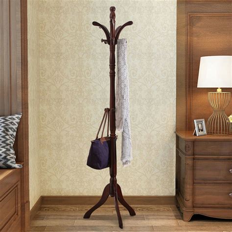 Solid Vintage Coat Rack Stand Wood Hall Tree Antique Cloth Garment