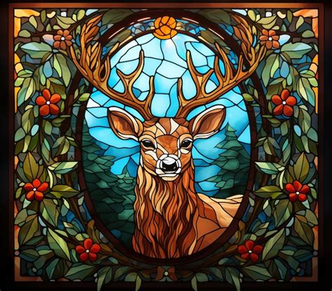 Premium Ai Image Araffe Stained Glass Of A Deer With Antlers In A