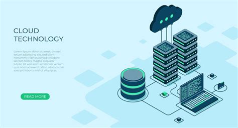 Premium Vector Isometric Cloud Technology With Datacenter And Laptop Web Hosting Concept Cloud