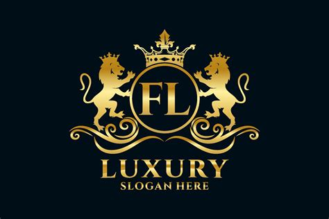 Initial FL Letter Lion Royal Luxury Logo Template In Vector Art For