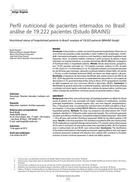 PDF Perfil Nutricional De Pacientes Internados No Brasil E Mail