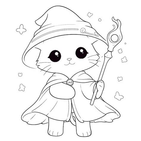 Premium Photo | A black and white drawing of a cat dressed as a wizard ...