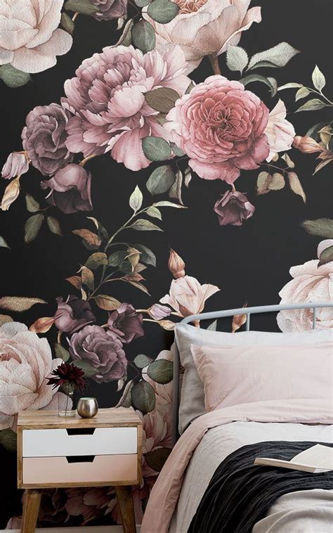 Purple And Pink Dark Floral Wallpaper Mural Hovia Uk Floral Wallpaper Bedroom Floral