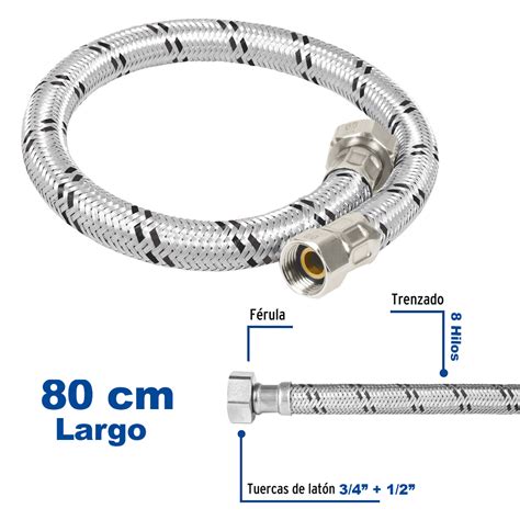 Manguera Para Boiler Acero Inox 1 2 X3 4 80 Cm Foset 49134