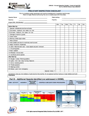 Fillable Online Ohs Pre Start Inspection Checklist Version Fax