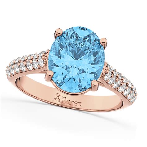 Oval Blue Topaz And Diamond Engagement Ring 14k Rose Gold 442ct Ad1735